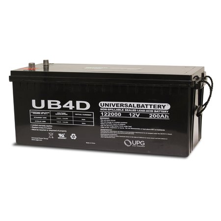 UPG Sealed Lead Acid Battery, 12 V, 200Ah, UB4D, Auto Post Terminal, AGM Type 45972
